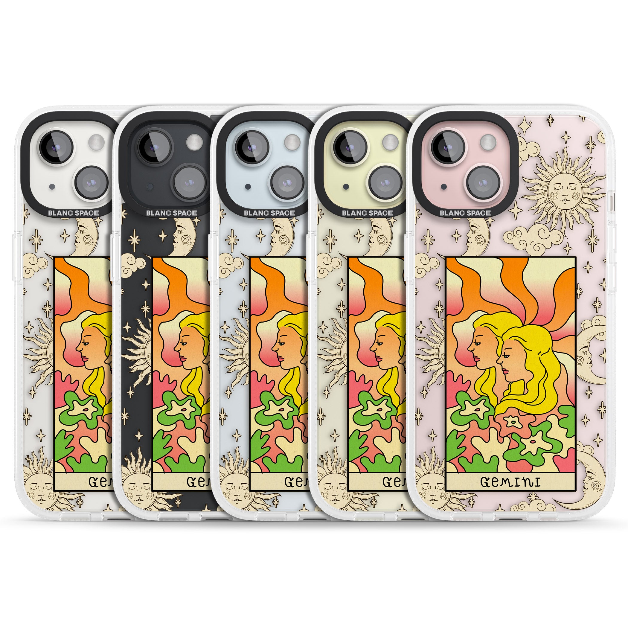Celestial Zodiac - Gemini iPhone 15 / 14 / 13 Clear Case Impact Air - Blanc Space