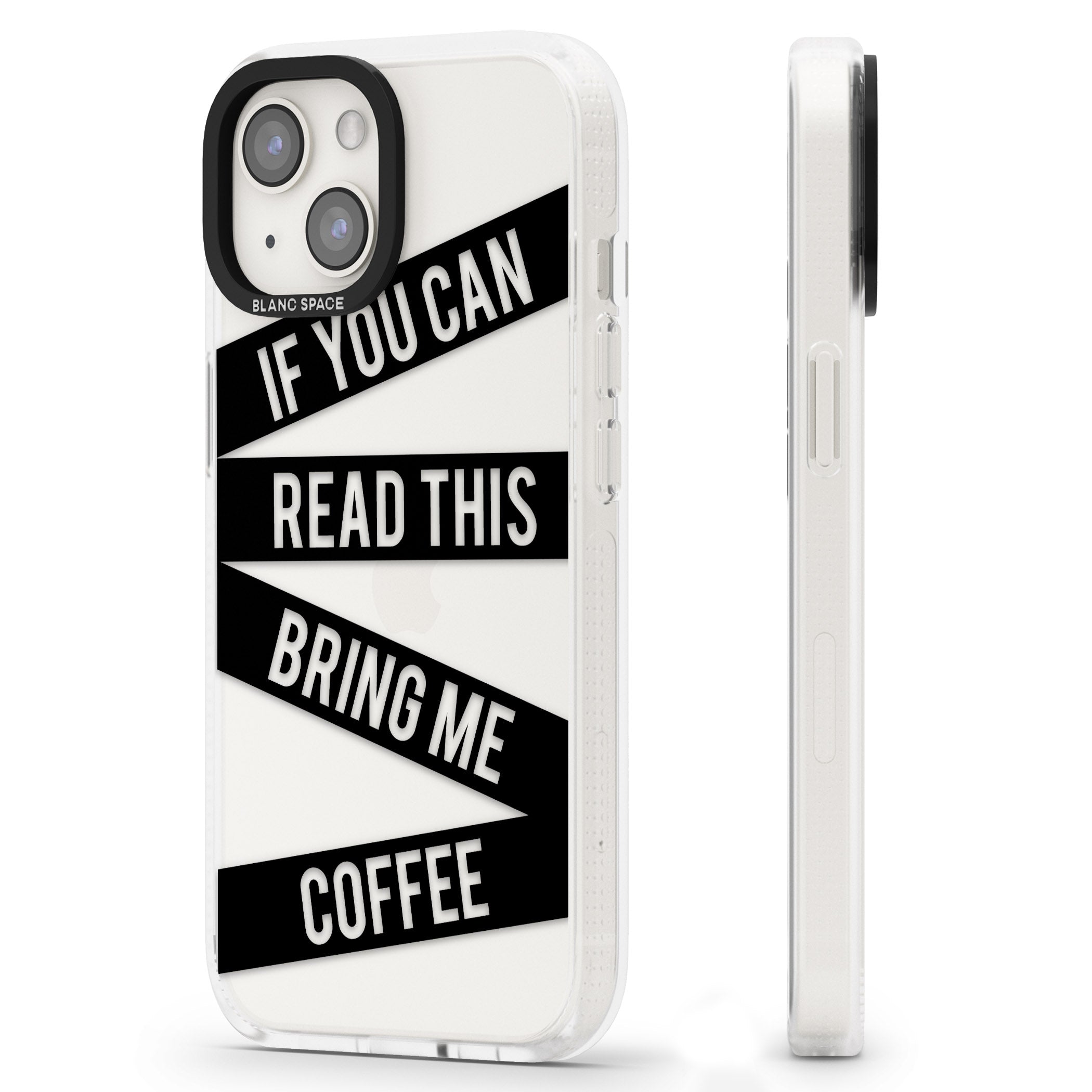 Black Stripes Bring Me Coffee iPhone 15 / 14 / 13 Clear Case Impact Air - Blanc Space