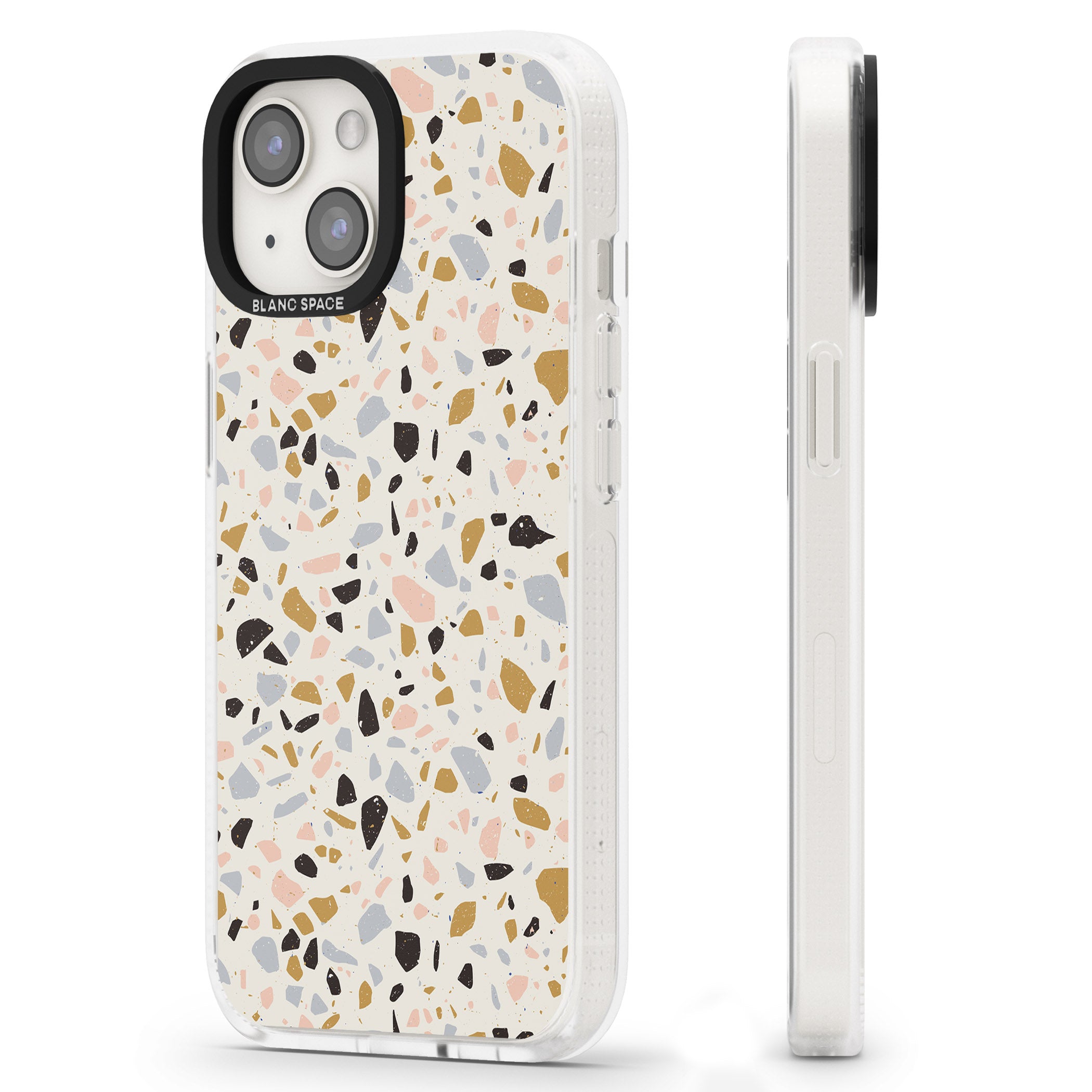 Pale Pink, Blue, & Mocha Terrazzo Pattern iPhone 15 / 14 / 13 Clear Case Impact Air - Blanc Space
