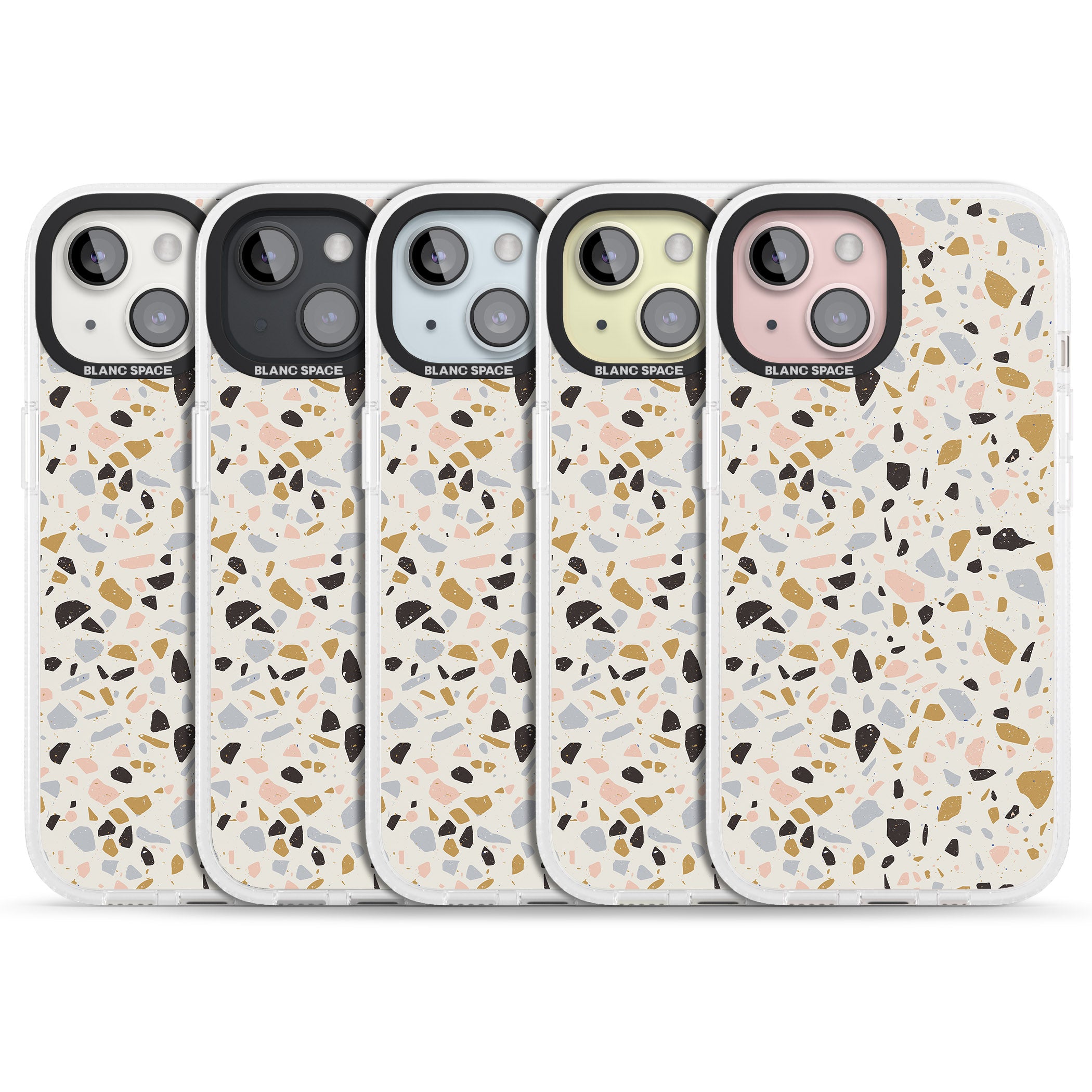 Pale Pink, Blue, & Mocha Terrazzo Pattern iPhone 15 / 14 / 13 Clear Case Impact Air - Blanc Space