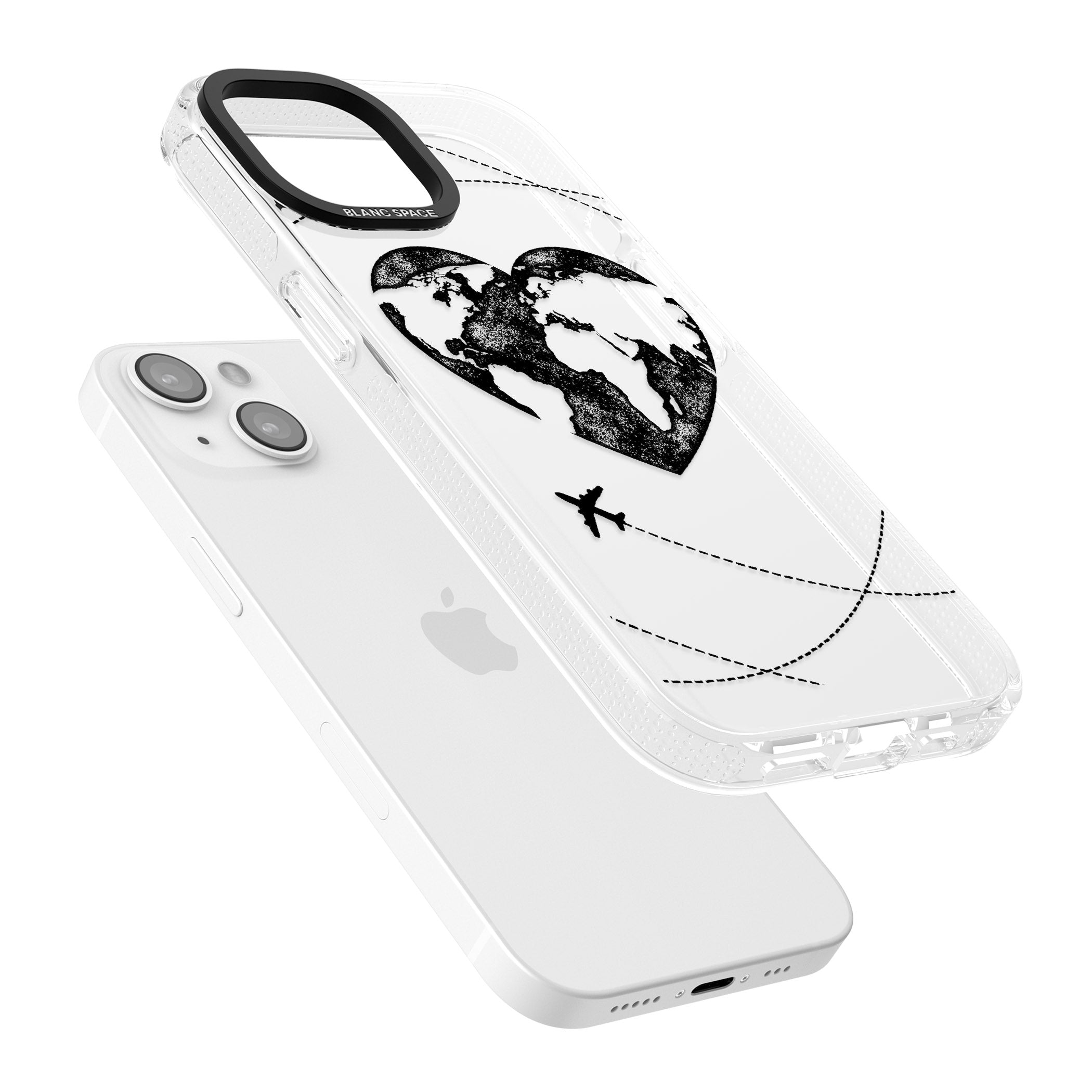Globe Heart iPhone 15 / 14 / 13 Clear Case Impact Air - Blanc Space