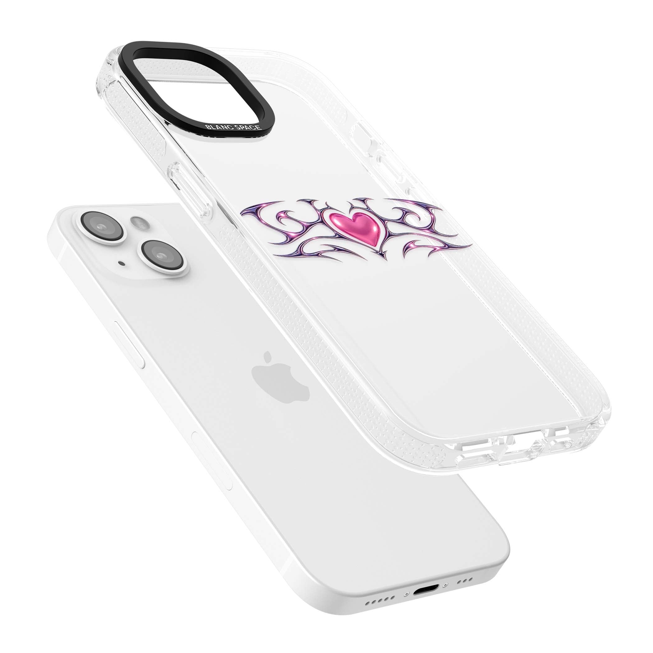 Pink Chrome Heart y2k iPhone case | Clear Case Impact Air case for iPhone 15, iPhone 15 Plus