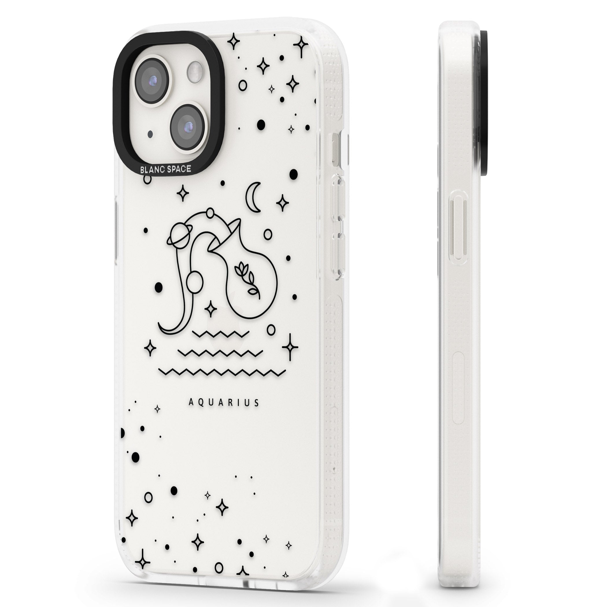 Aquarius Emblem - Transparent Design iPhone 15 / 14 / 13 Clear Case Impact Air - Blanc Space