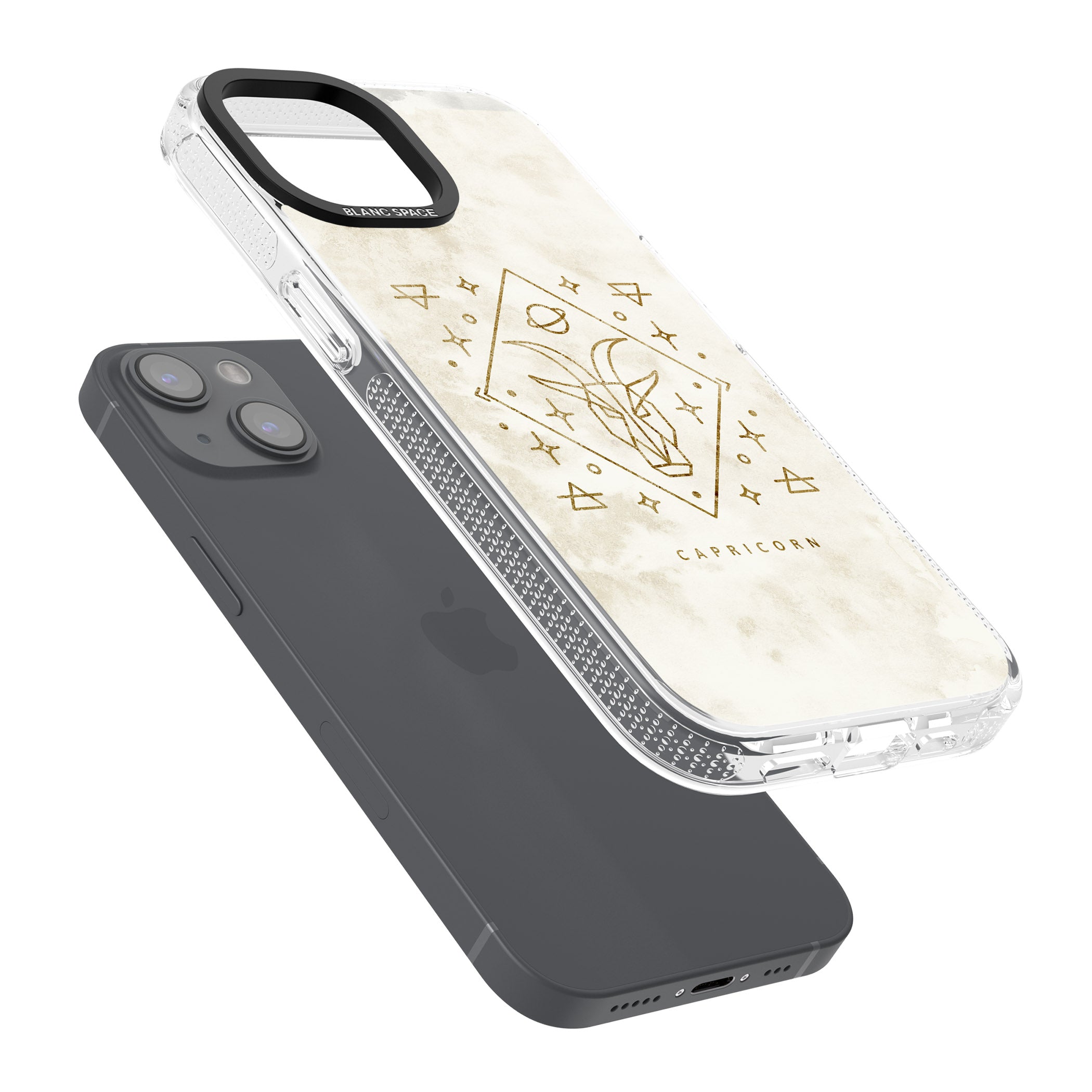 Capricorn Emblem - Solid Gold Marbled Design iPhone 15 / 14 / 13 Clear Case Impact Air - Blanc Space