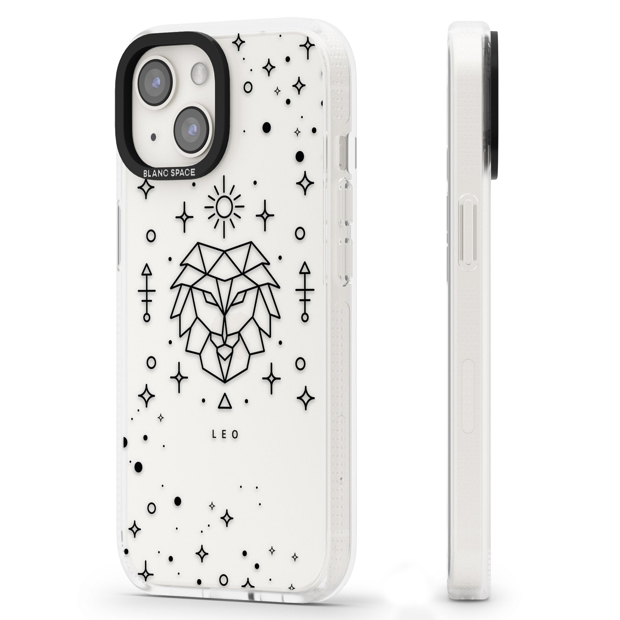 Leo Emblem - Transparent Design iPhone 15 / 14 / 13 Clear Case Impact Air - Blanc Space