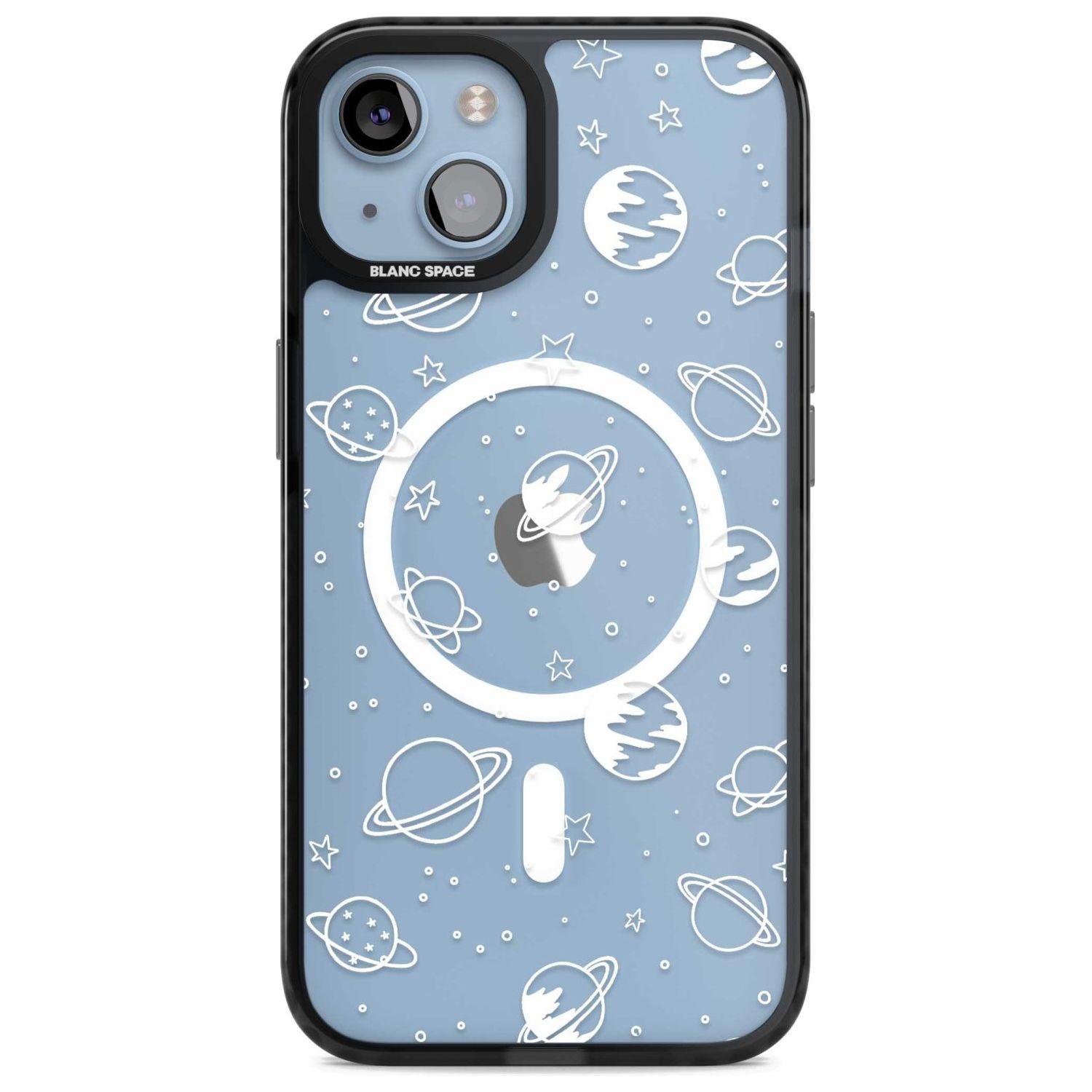 Cosmic Outer Space Design White on Clear Phone Case iPhone 15 Plus / Magsafe Black Impact Case,iPhone 15 / Magsafe Black Impact Case,iPhone 14 Plus / Magsafe Black Impact Case,iPhone 14 / Magsafe Black Impact Case,iPhone 13 / Magsafe Black Impact Case Blanc Space