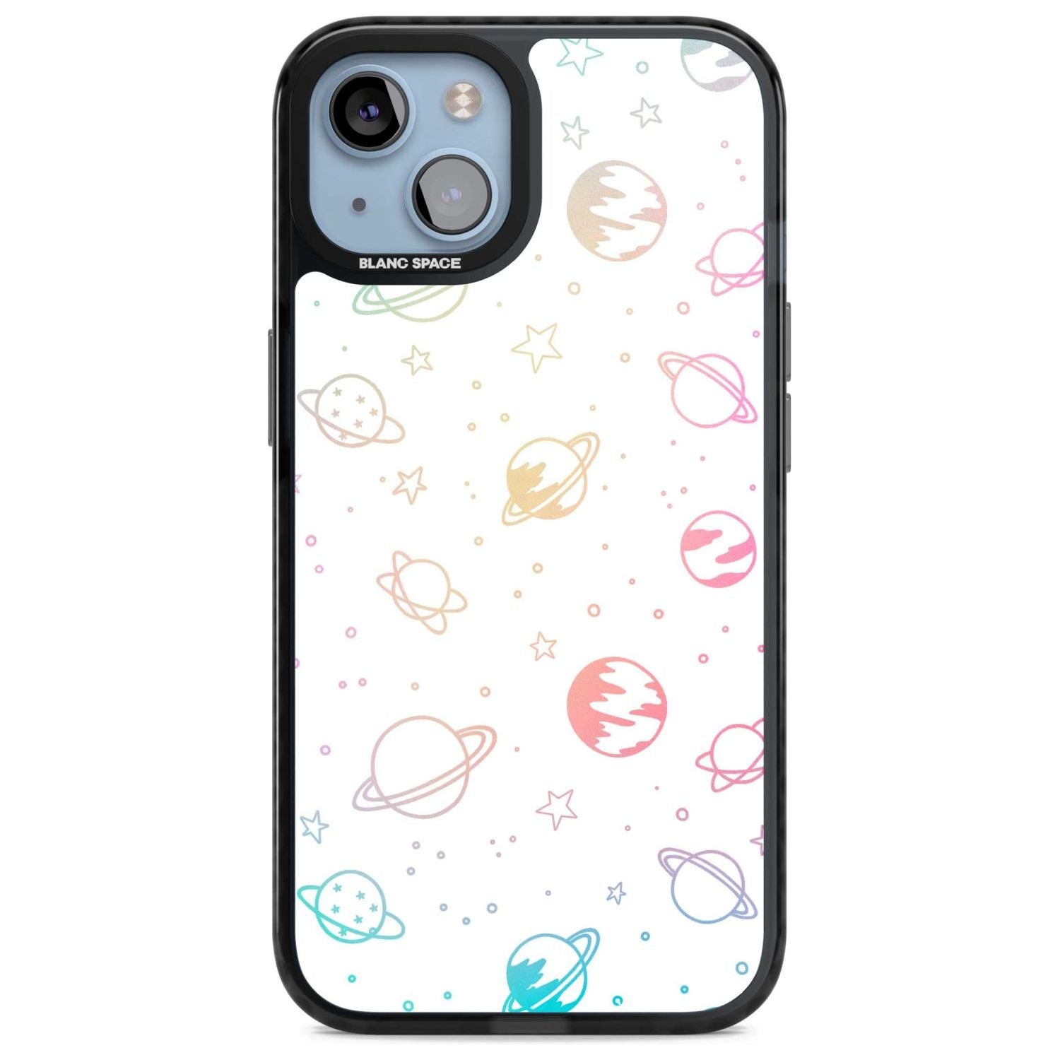 Cosmic Outer Space Design Pastels on White Phone Case iPhone 15 Plus / Magsafe Black Impact Case,iPhone 15 / Magsafe Black Impact Case,iPhone 14 Plus / Magsafe Black Impact Case,iPhone 14 / Magsafe Black Impact Case,iPhone 13 / Magsafe Black Impact Case Blanc Space