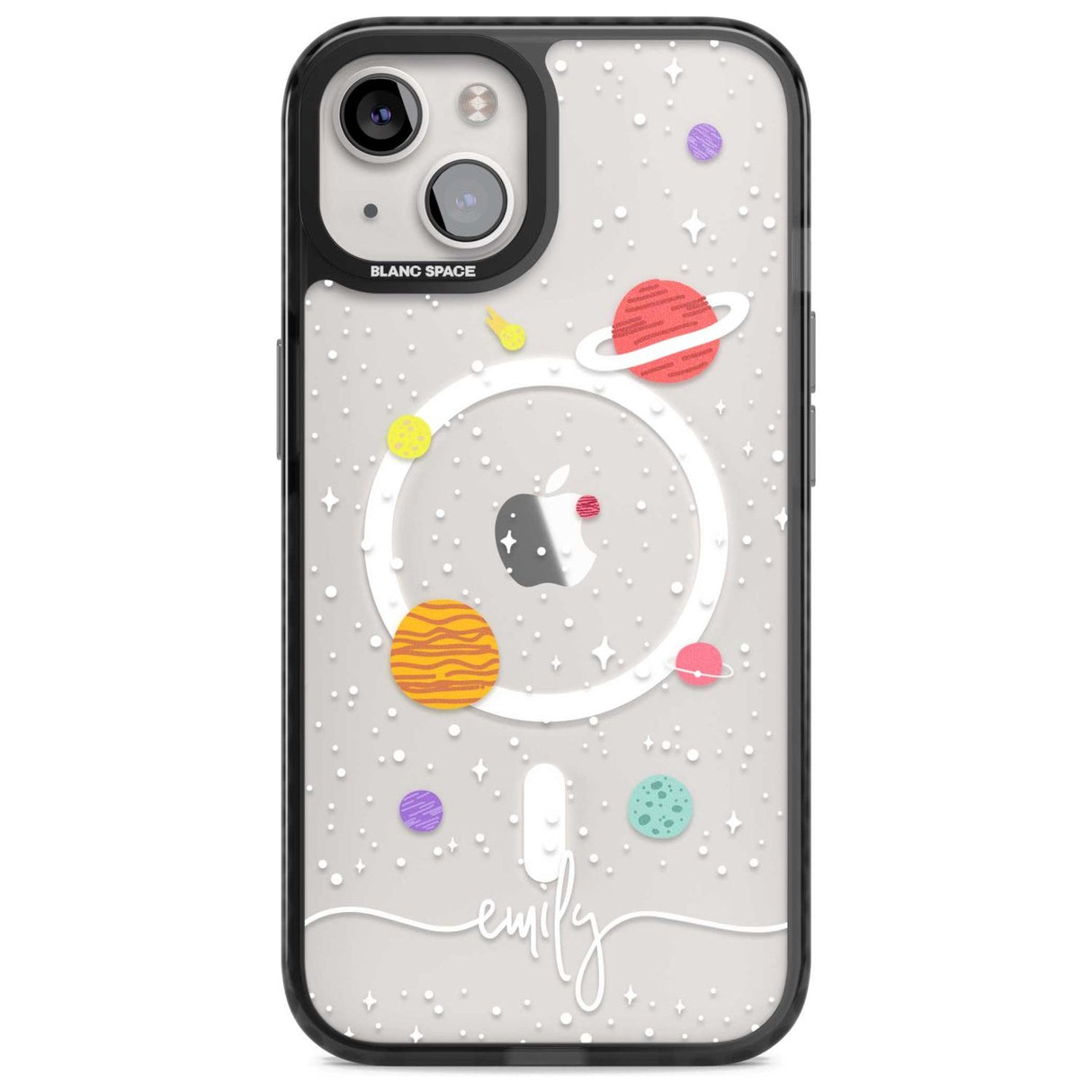 Personalised Cute Cartoon Planets (Clear) Phone Case iPhone 15 Plus / Magsafe Black Impact Case,iPhone 15 / Magsafe Black Impact Case,iPhone 14 Plus / Magsafe Black Impact Case,iPhone 14 / Magsafe Black Impact Case,iPhone 13 / Magsafe Black Impact Case Blanc Space