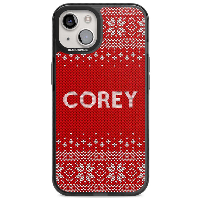 Personalised Red Christmas Knitted Jumper Custom Phone Case iPhone 15 Plus / Magsafe Black Impact Case,iPhone 15 / Magsafe Black Impact Case,iPhone 14 Plus / Magsafe Black Impact Case,iPhone 14 / Magsafe Black Impact Case,iPhone 13 / Magsafe Black Impact Case Blanc Space