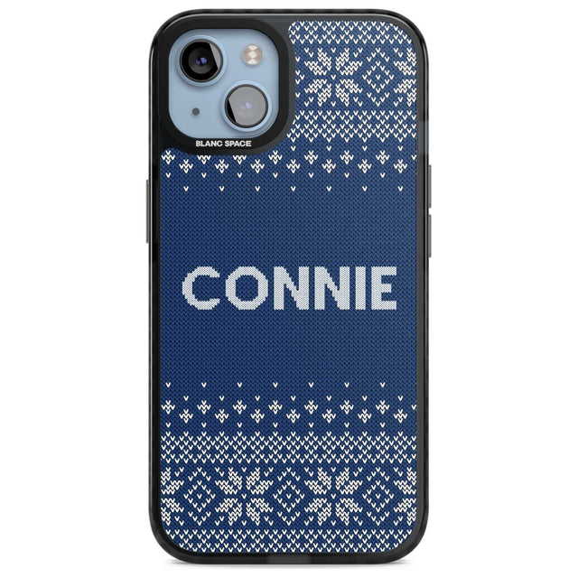 Personalised Blue Christmas Knitted Jumper Custom Phone Case iPhone 15 Plus / Magsafe Black Impact Case,iPhone 15 / Magsafe Black Impact Case,iPhone 14 Plus / Magsafe Black Impact Case,iPhone 14 / Magsafe Black Impact Case,iPhone 13 / Magsafe Black Impact Case Blanc Space