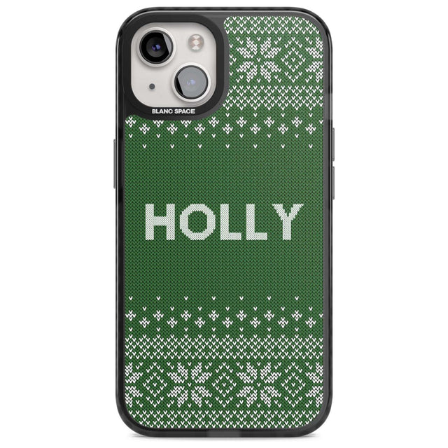 Personalised Green Christmas Knitted Jumper Custom Phone Case iPhone 15 Plus / Magsafe Black Impact Case,iPhone 15 / Magsafe Black Impact Case,iPhone 14 Plus / Magsafe Black Impact Case,iPhone 14 / Magsafe Black Impact Case,iPhone 13 / Magsafe Black Impact Case Blanc Space