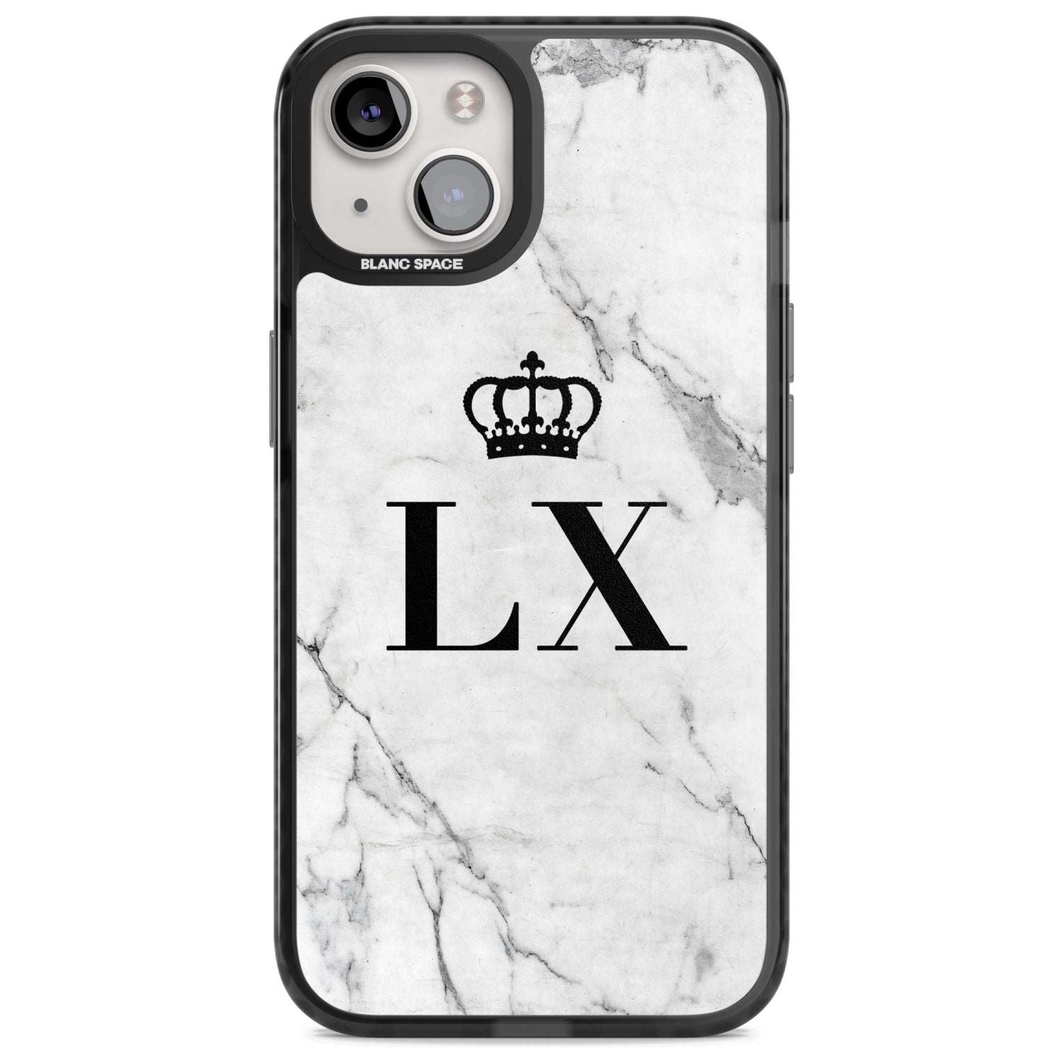 Personalised Initials with Crown on White Marble Custom Phone Case iPhone 15 Plus / Magsafe Black Impact Case,iPhone 15 / Magsafe Black Impact Case,iPhone 14 Plus / Magsafe Black Impact Case,iPhone 14 / Magsafe Black Impact Case,iPhone 13 / Magsafe Black Impact Case Blanc Space