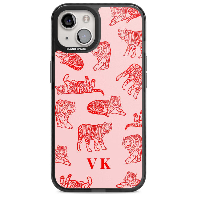 Personalised Red Tiger Outlines on Pink Custom Phone Case iPhone 15 Plus / Magsafe Black Impact Case,iPhone 15 / Magsafe Black Impact Case,iPhone 14 Plus / Magsafe Black Impact Case,iPhone 14 / Magsafe Black Impact Case,iPhone 13 / Magsafe Black Impact Case Blanc Space