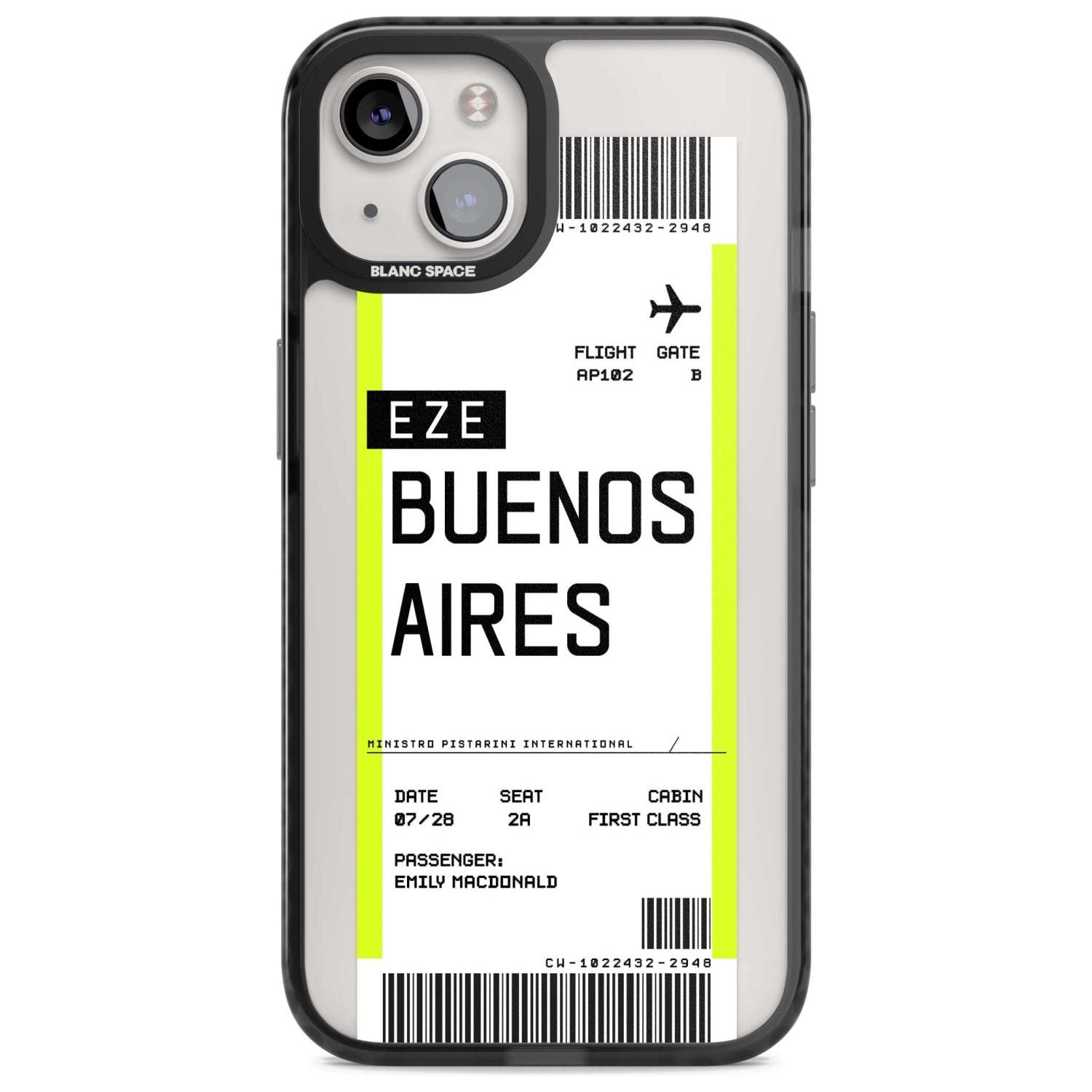 Personalised Buenos Aires Boarding Pass Custom Phone Case iPhone 15 Plus / Magsafe Black Impact Case,iPhone 15 / Magsafe Black Impact Case,iPhone 14 Plus / Magsafe Black Impact Case,iPhone 14 / Magsafe Black Impact Case,iPhone 13 / Magsafe Black Impact Case Blanc Space
