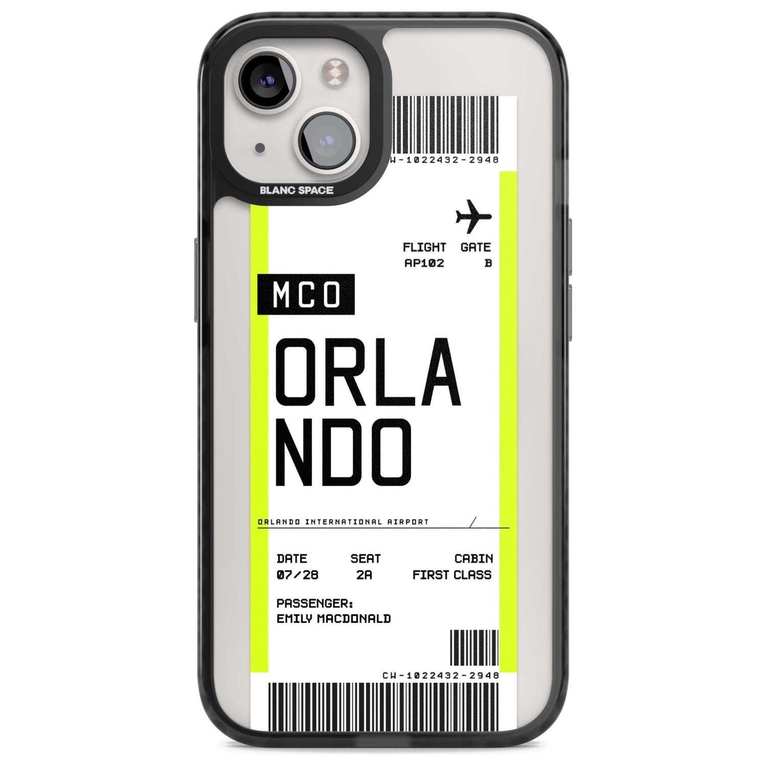Personalised Orlando Boarding Pass Custom Phone Case iPhone 15 Plus / Magsafe Black Impact Case,iPhone 15 / Magsafe Black Impact Case,iPhone 14 Plus / Magsafe Black Impact Case,iPhone 14 / Magsafe Black Impact Case,iPhone 13 / Magsafe Black Impact Case Blanc Space
