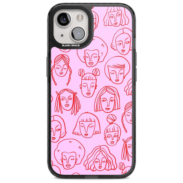 Girl Portrait Doodles in Pink & Red Phone Case iPhone 15 Plus / Magsafe Black Impact Case,iPhone 15 / Magsafe Black Impact Case,iPhone 14 Plus / Magsafe Black Impact Case,iPhone 14 / Magsafe Black Impact Case,iPhone 13 / Magsafe Black Impact Case Blanc Space