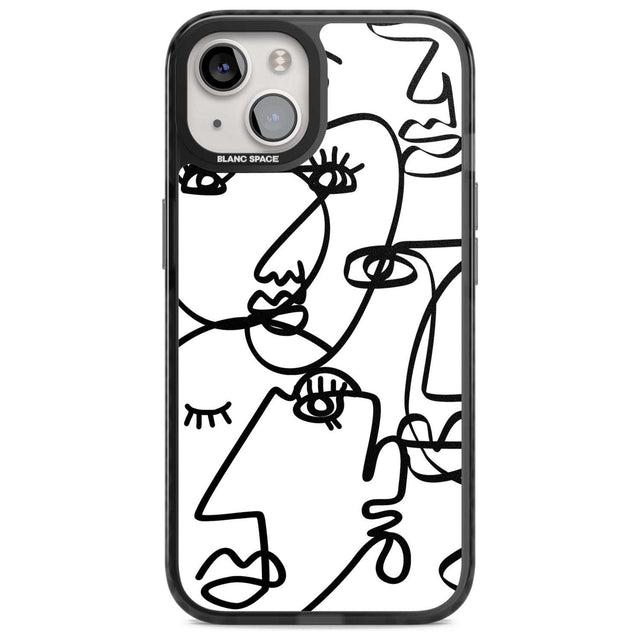 Abstract Continuous Line Faces Black on White Phone Case iPhone 15 Plus / Magsafe Black Impact Case,iPhone 15 / Magsafe Black Impact Case,iPhone 14 Plus / Magsafe Black Impact Case,iPhone 14 / Magsafe Black Impact Case,iPhone 13 / Magsafe Black Impact Case Blanc Space