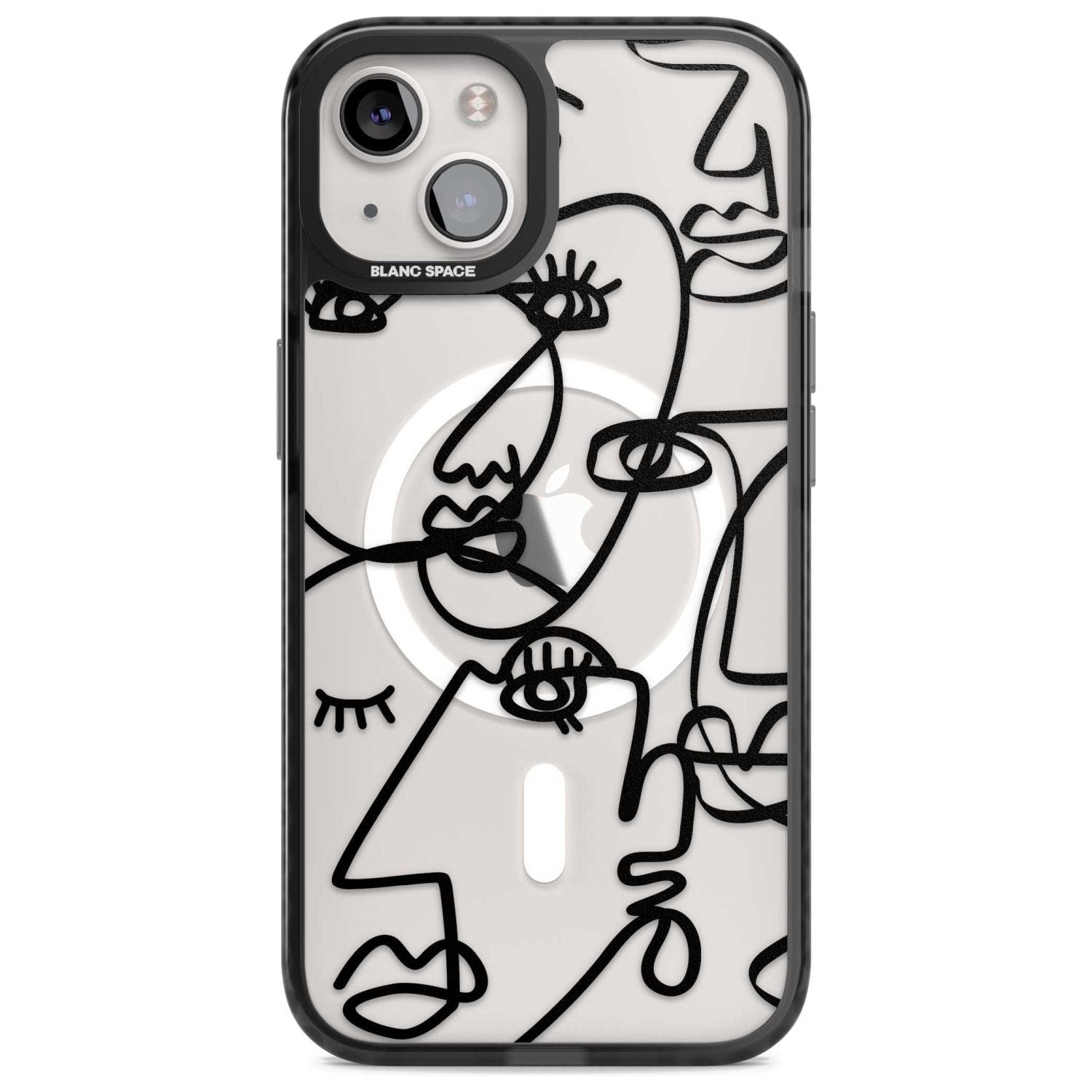 Abstract Continuous Line Faces Black on Clear Phone Case iPhone 15 Plus / Magsafe Black Impact Case,iPhone 15 / Magsafe Black Impact Case,iPhone 14 Plus / Magsafe Black Impact Case,iPhone 14 / Magsafe Black Impact Case,iPhone 13 / Magsafe Black Impact Case Blanc Space
