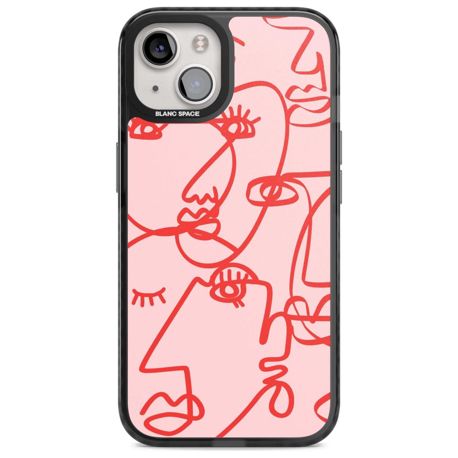 Abstract Continuous Line Faces Red on Pink Phone Case iPhone 15 Plus / Magsafe Black Impact Case,iPhone 15 / Magsafe Black Impact Case,iPhone 14 Plus / Magsafe Black Impact Case,iPhone 14 / Magsafe Black Impact Case,iPhone 13 / Magsafe Black Impact Case Blanc Space