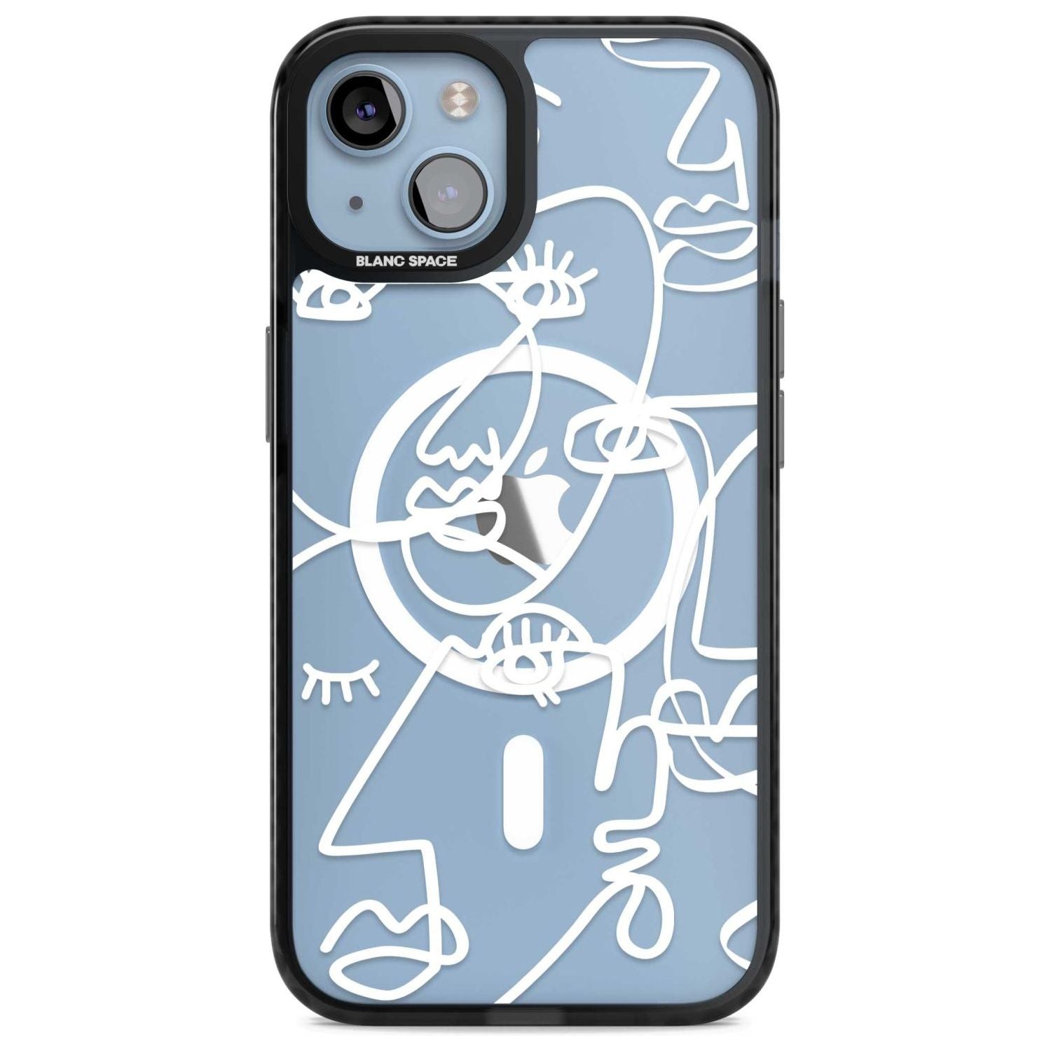 Abstract Continuous Line Faces White on Clear Phone Case iPhone 15 Plus / Magsafe Black Impact Case,iPhone 15 / Magsafe Black Impact Case,iPhone 14 Plus / Magsafe Black Impact Case,iPhone 14 / Magsafe Black Impact Case,iPhone 13 / Magsafe Black Impact Case Blanc Space