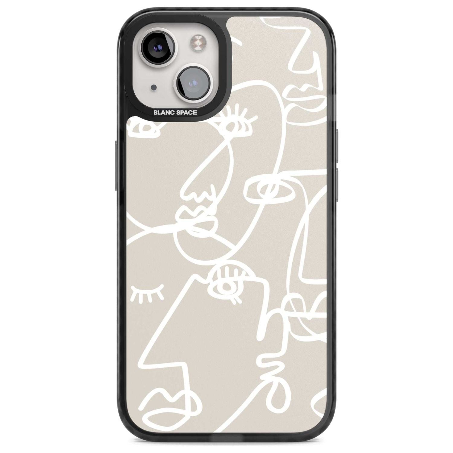 Abstract Continuous Line Faces White on Beige Phone Case iPhone 15 Plus / Magsafe Black Impact Case,iPhone 15 / Magsafe Black Impact Case,iPhone 14 Plus / Magsafe Black Impact Case,iPhone 14 / Magsafe Black Impact Case,iPhone 13 / Magsafe Black Impact Case Blanc Space