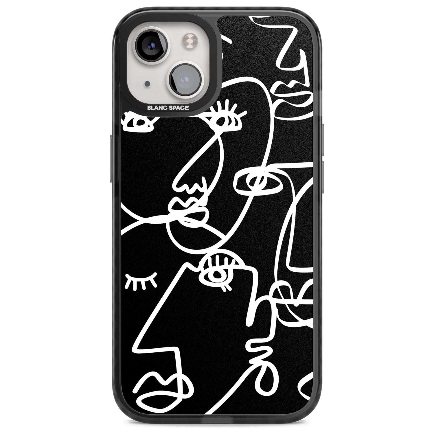Abstract Continuous Line Faces White on Black Phone Case iPhone 15 Plus / Magsafe Black Impact Case,iPhone 15 / Magsafe Black Impact Case,iPhone 14 Plus / Magsafe Black Impact Case,iPhone 14 / Magsafe Black Impact Case,iPhone 13 / Magsafe Black Impact Case Blanc Space