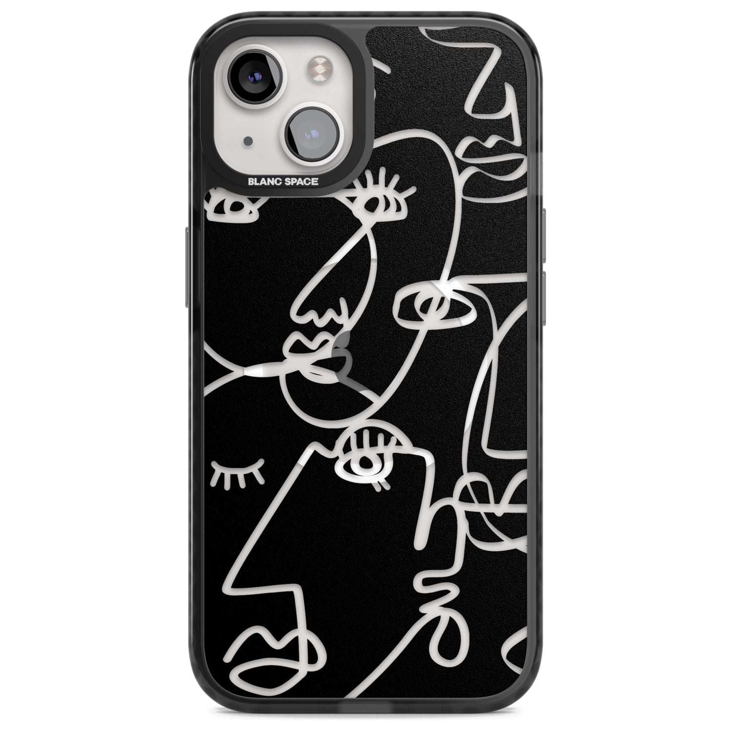 Abstract Continuous Line Faces Clear on Black Phone Case iPhone 15 Plus / Magsafe Black Impact Case,iPhone 15 / Magsafe Black Impact Case,iPhone 14 Plus / Magsafe Black Impact Case,iPhone 14 / Magsafe Black Impact Case,iPhone 13 / Magsafe Black Impact Case Blanc Space