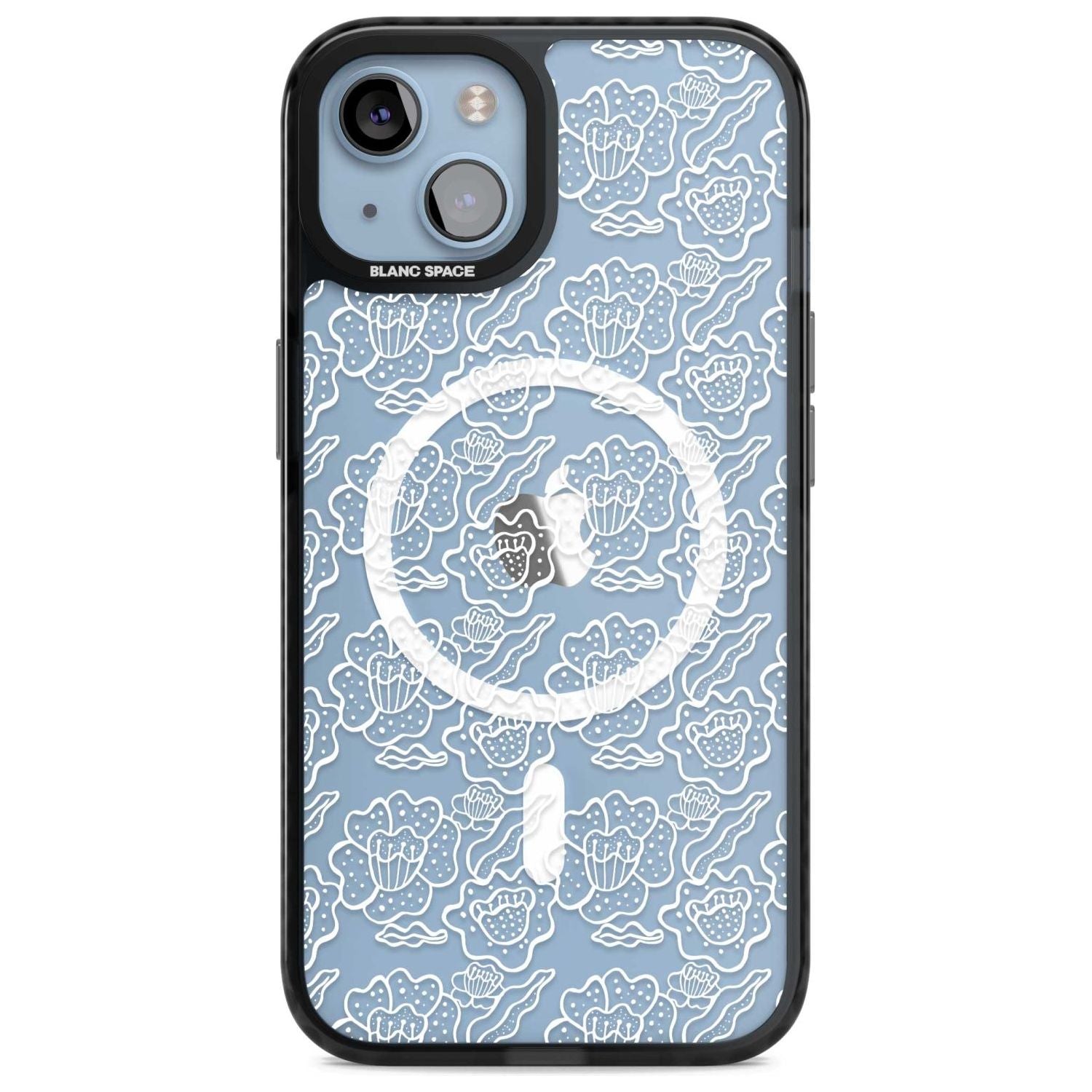 Funky Floral Patterns White on Clear Phone Case iPhone 15 Plus / Magsafe Black Impact Case,iPhone 15 / Magsafe Black Impact Case,iPhone 14 Plus / Magsafe Black Impact Case,iPhone 14 / Magsafe Black Impact Case,iPhone 13 / Magsafe Black Impact Case Blanc Space