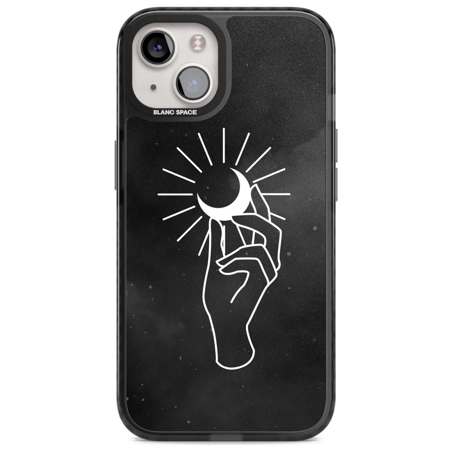 Hand Holding Moon Phone Case iPhone 15 Plus / Magsafe Black Impact Case,iPhone 15 / Magsafe Black Impact Case,iPhone 14 Plus / Magsafe Black Impact Case,iPhone 14 / Magsafe Black Impact Case,iPhone 13 / Magsafe Black Impact Case Blanc Space