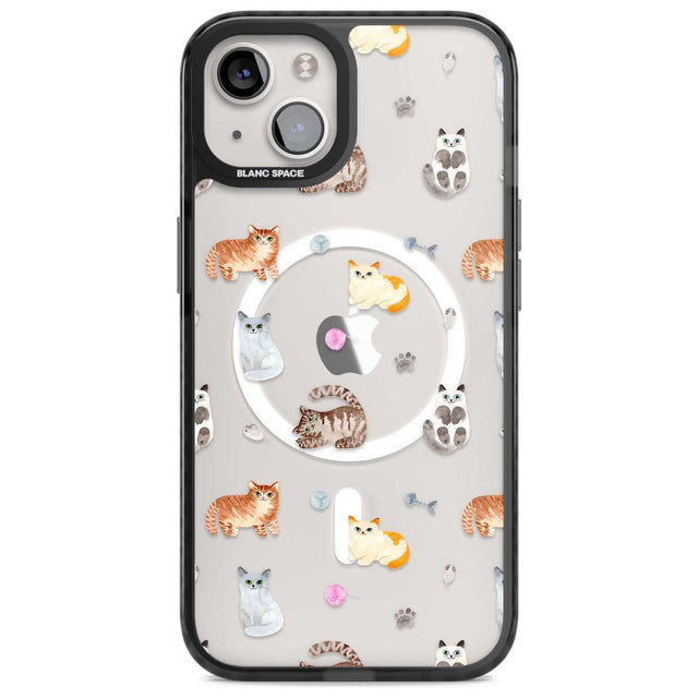 Cats with Toys - Clear Phone Case iPhone 15 Plus / Magsafe Black Impact Case,iPhone 15 / Magsafe Black Impact Case,iPhone 14 Plus / Magsafe Black Impact Case,iPhone 14 / Magsafe Black Impact Case,iPhone 13 / Magsafe Black Impact Case Blanc Space
