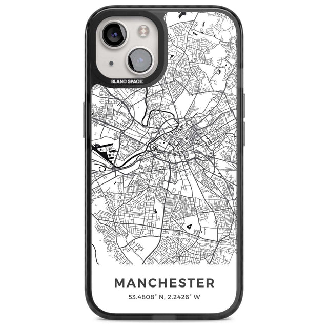 Map of Manchester, England Phone Case iPhone 15 Plus / Magsafe Black Impact Case,iPhone 15 / Magsafe Black Impact Case,iPhone 14 Plus / Magsafe Black Impact Case,iPhone 14 / Magsafe Black Impact Case,iPhone 13 / Magsafe Black Impact Case Blanc Space