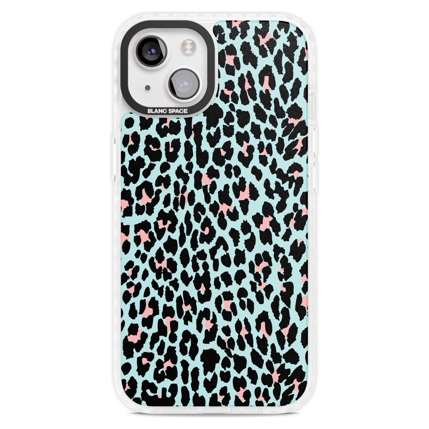 Light Pink on Blue Leopard Print Pattern Phone Case iPhone 15 Plus / Magsafe Impact Case,iPhone 15 / Magsafe Impact Case Blanc Space
