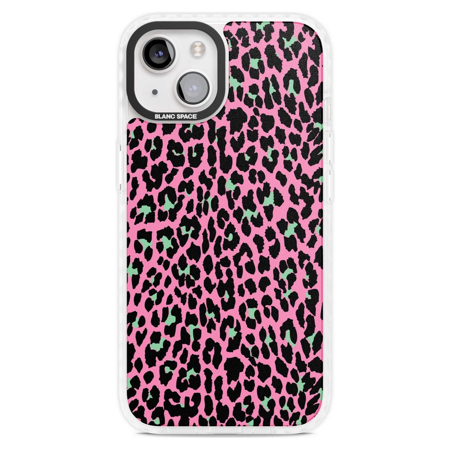 Green on Pink Leopard Print Pattern Phone Case iPhone 15 Plus / Magsafe Impact Case,iPhone 15 / Magsafe Impact Case Blanc Space