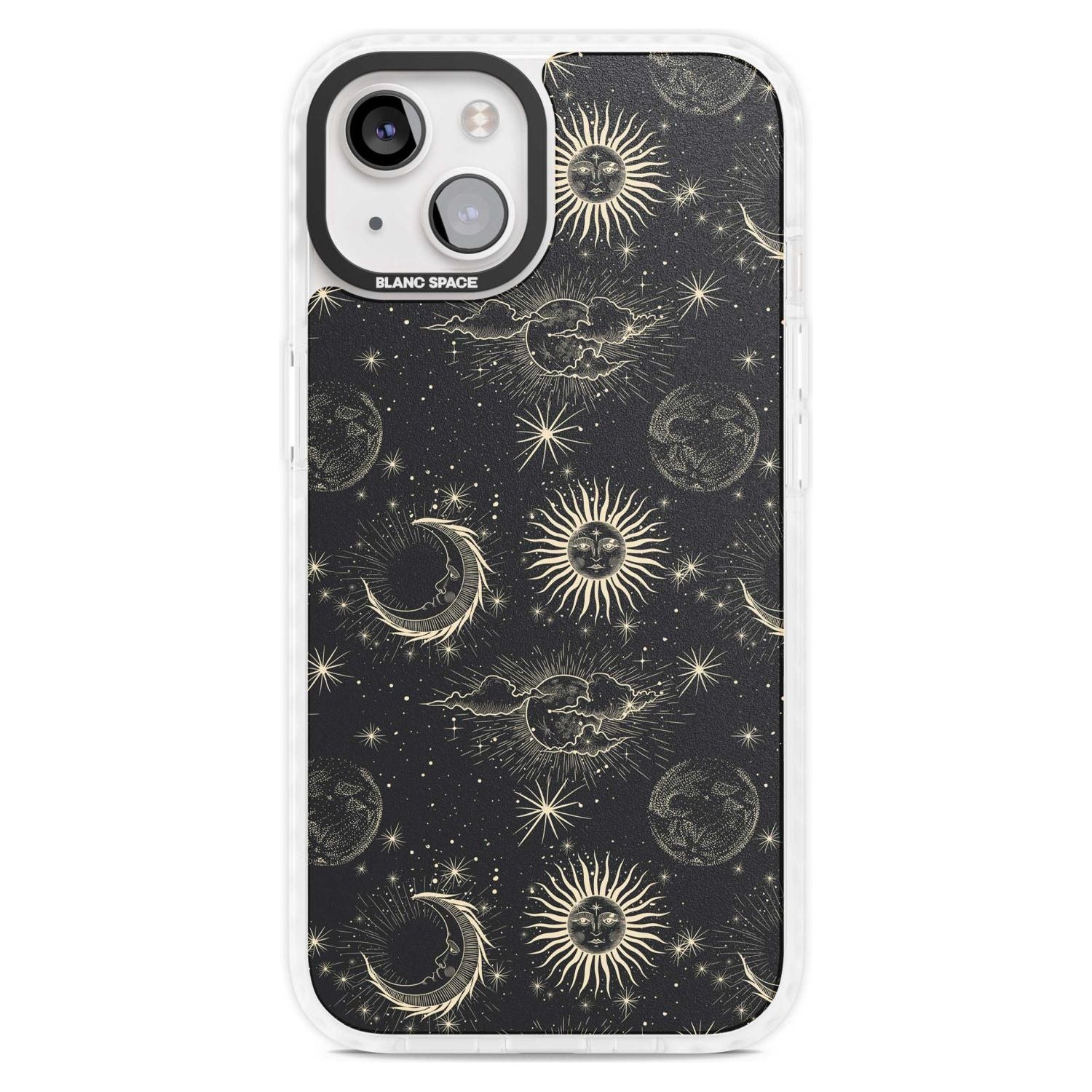 Large Suns, Moons & Clouds Astrological Phone Case iPhone 15 Plus / Magsafe Impact Case,iPhone 15 / Magsafe Impact Case Blanc Space