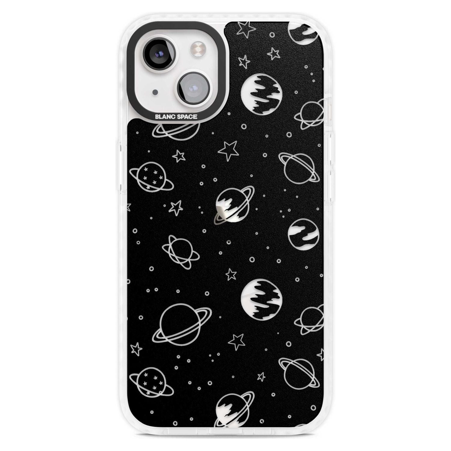 Cosmic Outer Space Design Clear on Black Phone Case iPhone 15 Plus / Magsafe Impact Case,iPhone 15 / Magsafe Impact Case Blanc Space