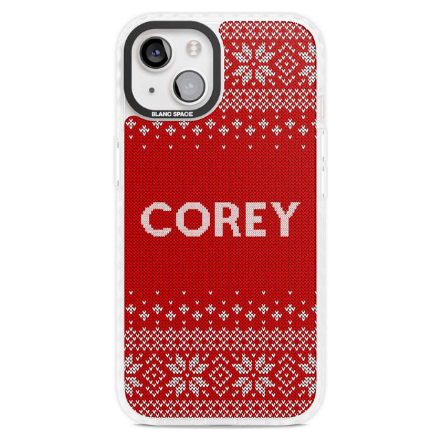 Personalised Red Christmas Knitted Jumper Custom Phone Case iPhone 15 Plus / Magsafe Impact Case,iPhone 15 / Magsafe Impact Case Blanc Space