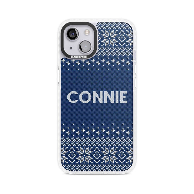 Personalised Blue Christmas Knitted Jumper Custom Phone Case iPhone 15 Plus / Magsafe Impact Case,iPhone 15 / Magsafe Impact Case Blanc Space
