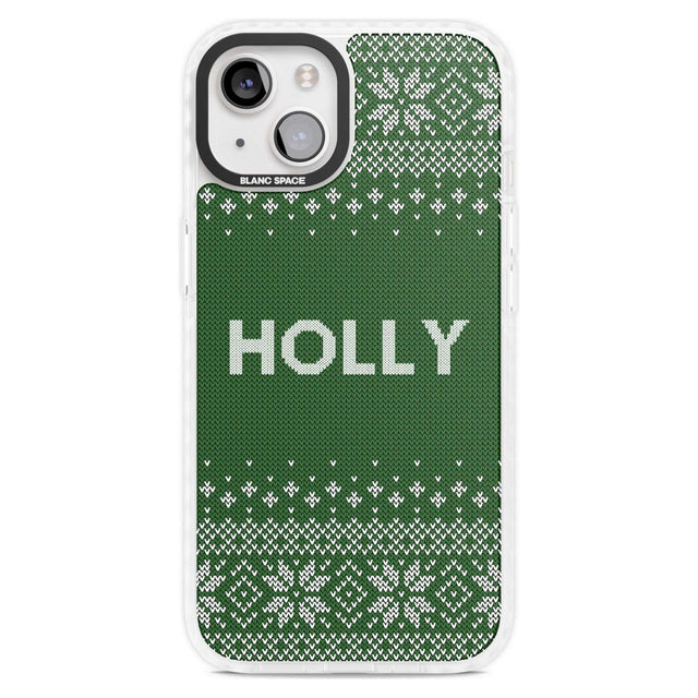 Personalised Green Christmas Knitted Jumper Custom Phone Case iPhone 15 Plus / Magsafe Impact Case,iPhone 15 / Magsafe Impact Case Blanc Space