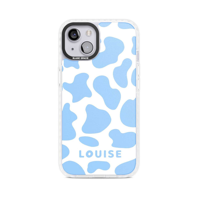 Personalised Blue and White Cow Print Custom Phone Case iPhone 15 Plus / Magsafe Impact Case,iPhone 15 / Magsafe Impact Case Blanc Space
