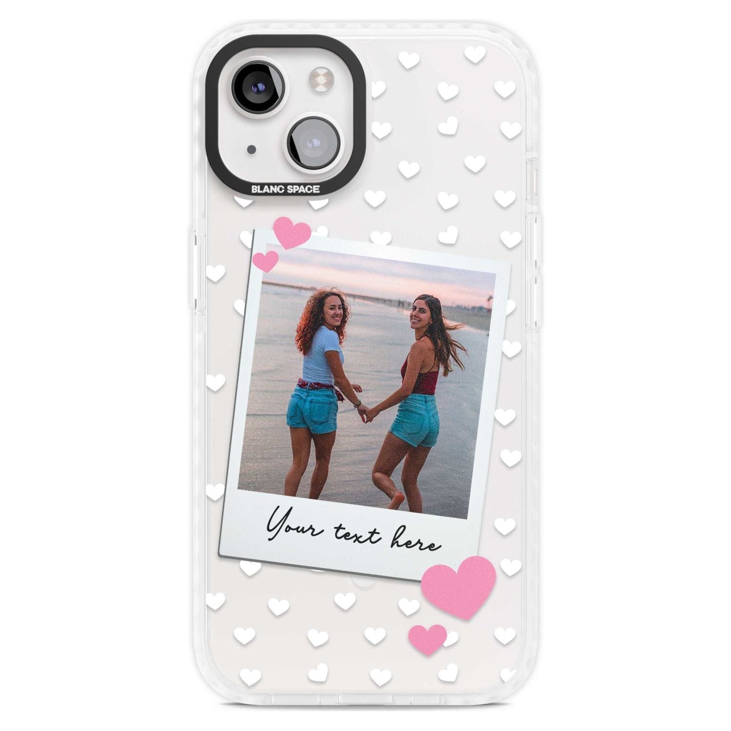 Personalised Instant Film & Hearts Photo Custom Phone Case iPhone 15 Plus / Magsafe Impact Case,iPhone 15 / Magsafe Impact Case Blanc Space
