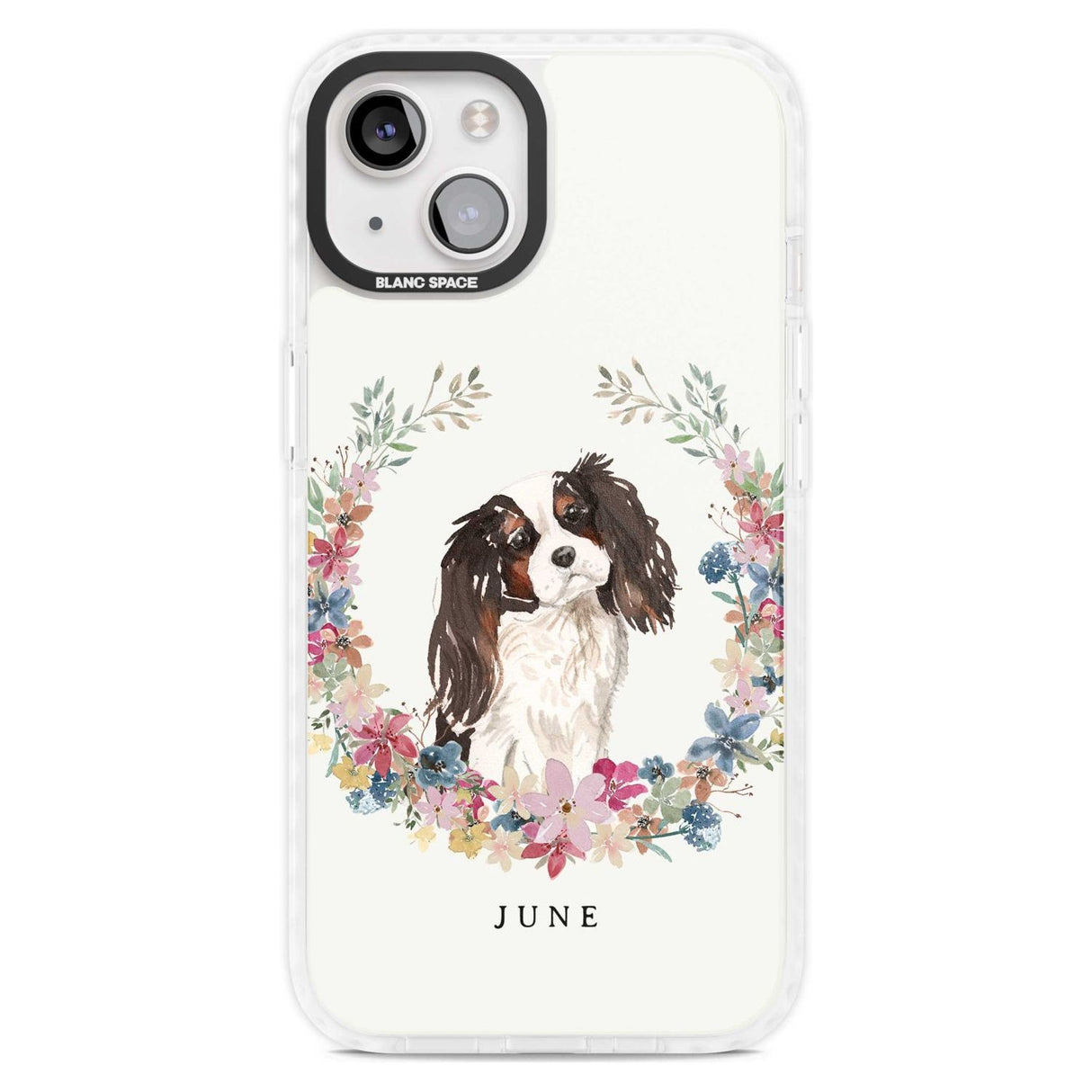 Personalised Tri Coloured King Charles Watercolour Dog Portrait Custom Phone Case iPhone 15 Plus / Magsafe Impact Case,iPhone 15 / Magsafe Impact Case Blanc Space