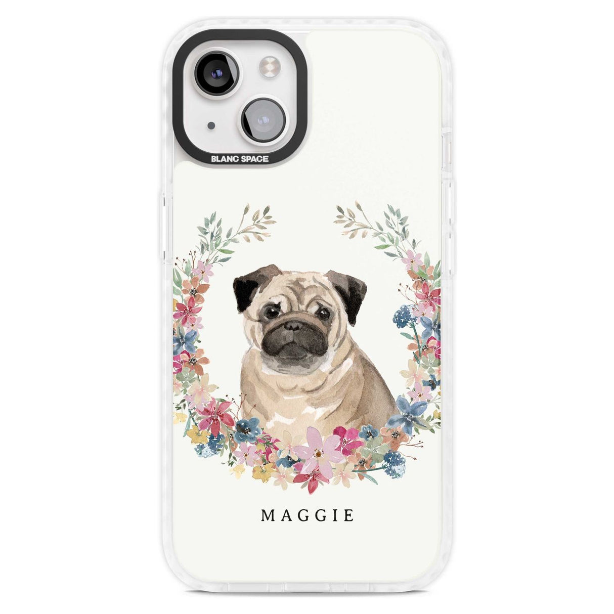 Personalised Pug - Watercolour Dog Portrait Custom Phone Case iPhone 15 Plus / Magsafe Impact Case,iPhone 15 / Magsafe Impact Case Blanc Space