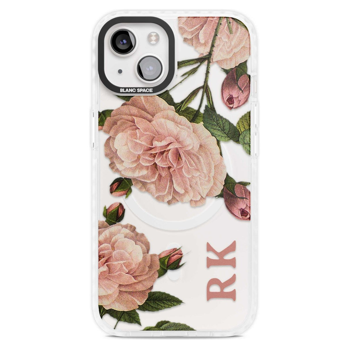Personalised Clear Vintage Floral Pale Pink Peonies Custom Phone Case iPhone 15 Plus / Magsafe Impact Case,iPhone 15 / Magsafe Impact Case Blanc Space