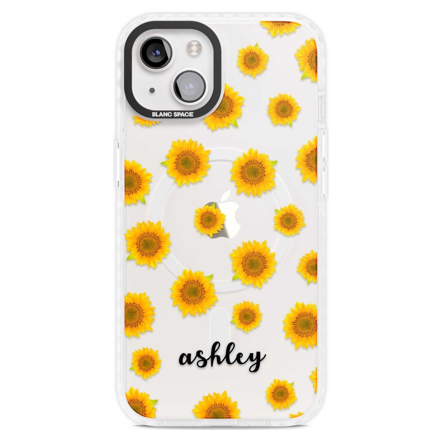 Personalised Sunflowers & Cursive Custom Phone Case iPhone 15 Plus / Magsafe Impact Case,iPhone 15 / Magsafe Impact Case Blanc Space