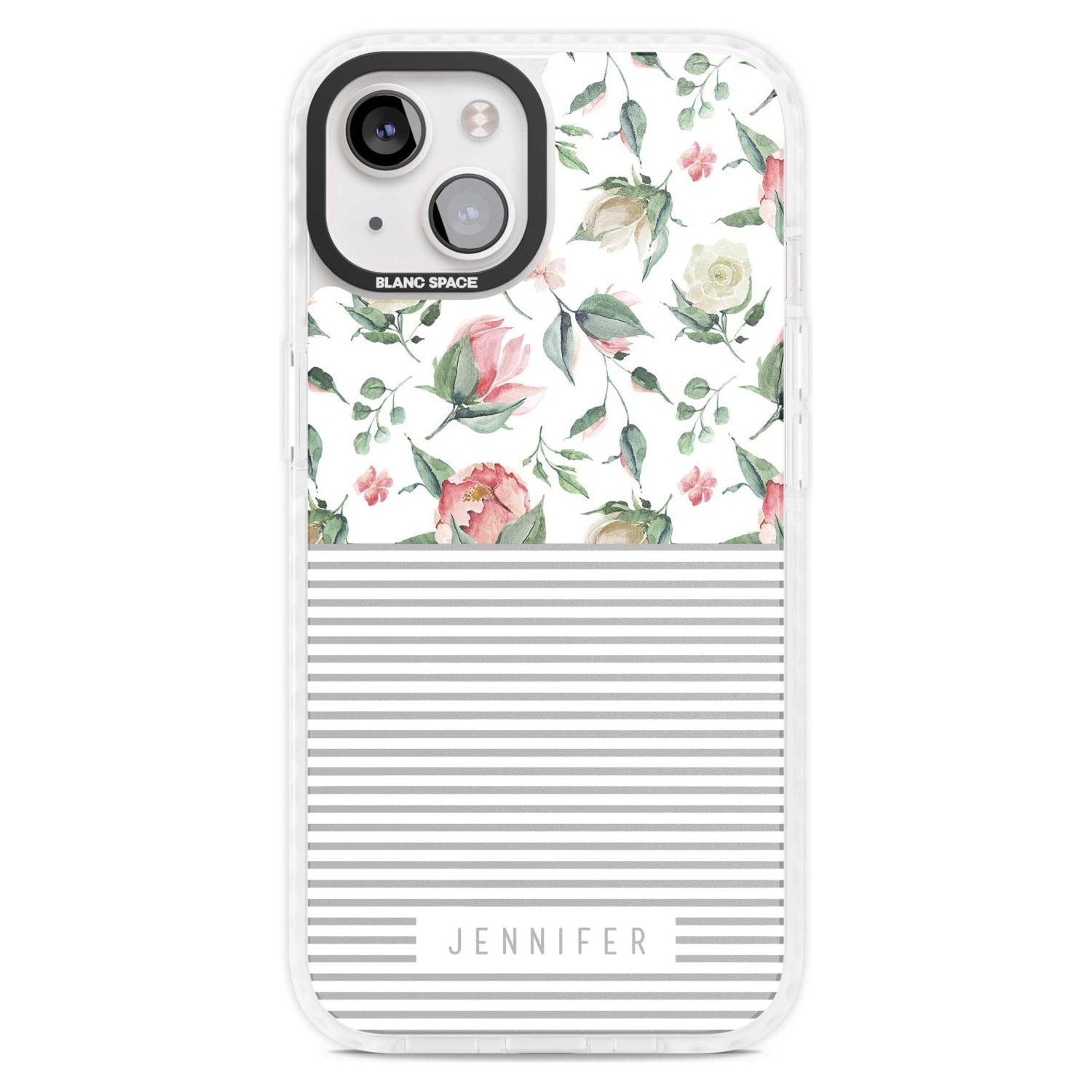Personalised Light Floral Pattern & Stripes Custom Phone Case iPhone 15 Plus / Magsafe Impact Case,iPhone 15 / Magsafe Impact Case Blanc Space