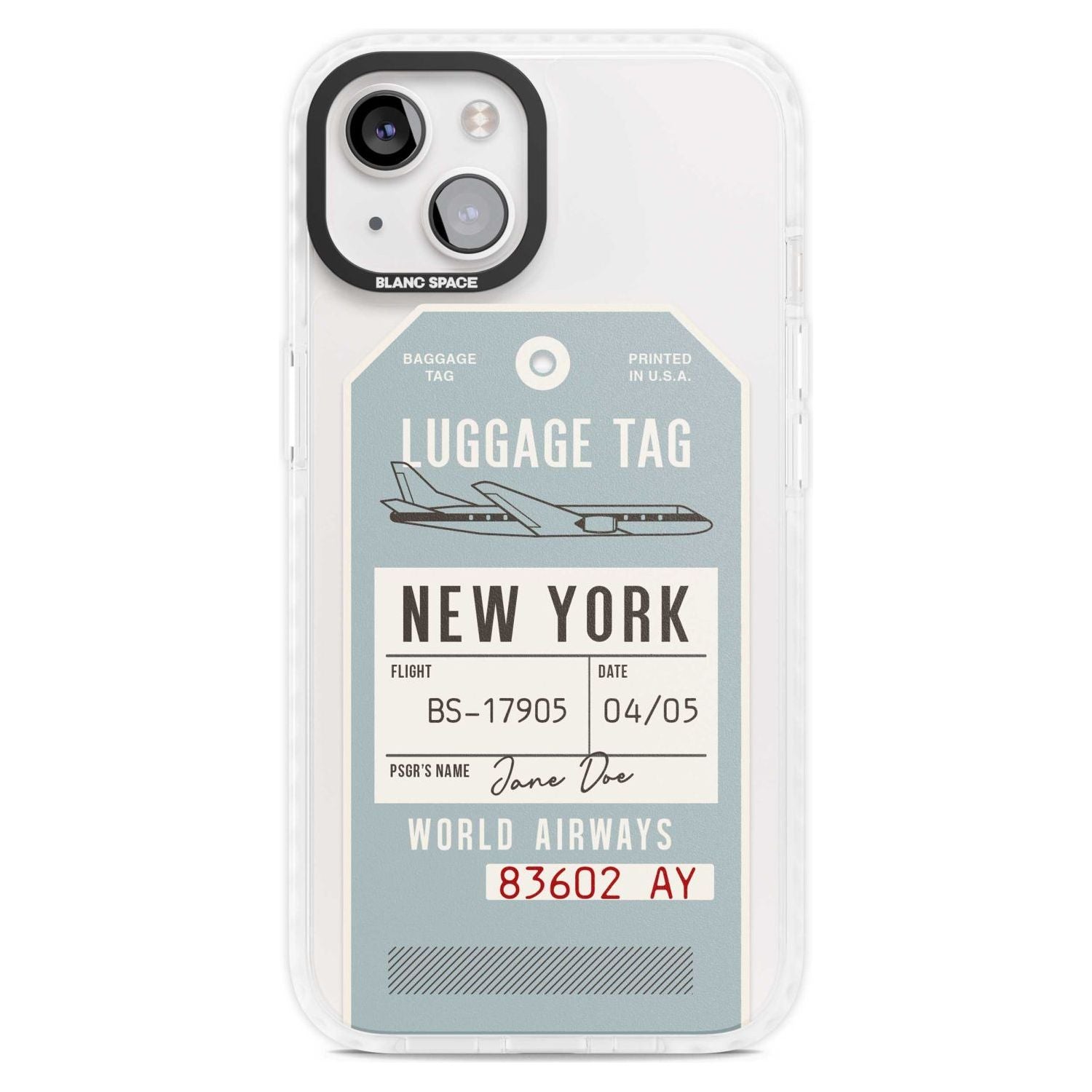 Personalised Vintage USA Luggage Tag Custom Phone Case iPhone 15 Plus / Magsafe Impact Case,iPhone 15 / Magsafe Impact Case Blanc Space