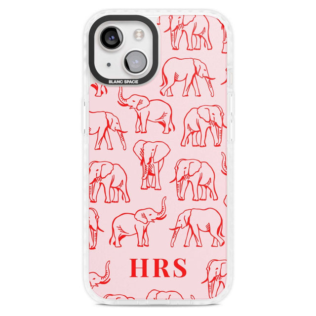 Personalised Red Elephant Outlines on Pink Custom Phone Case iPhone 15 Plus / Magsafe Impact Case,iPhone 15 / Magsafe Impact Case Blanc Space