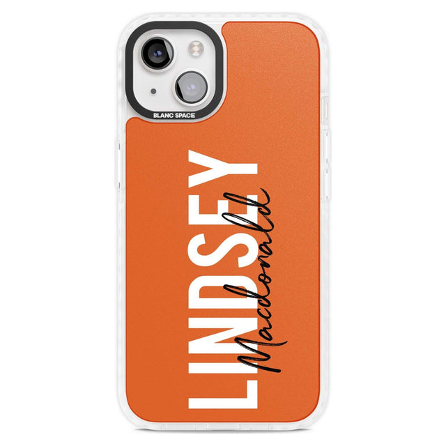 Personalised Bold Name: Orange Custom Phone Case iPhone 15 Plus / Magsafe Impact Case,iPhone 15 / Magsafe Impact Case Blanc Space