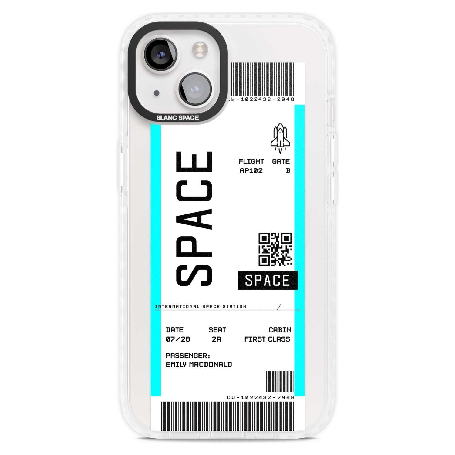 Personalised Space Space Travel Ticket Custom Phone Case iPhone 15 Plus / Magsafe Impact Case,iPhone 15 / Magsafe Impact Case Blanc Space