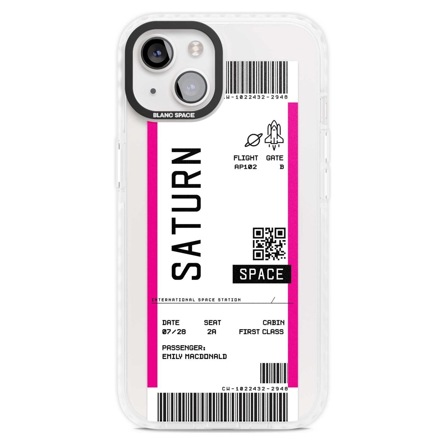 Personalised Saturn Space Travel Ticket Custom Phone Case iPhone 15 Plus / Magsafe Impact Case,iPhone 15 / Magsafe Impact Case Blanc Space